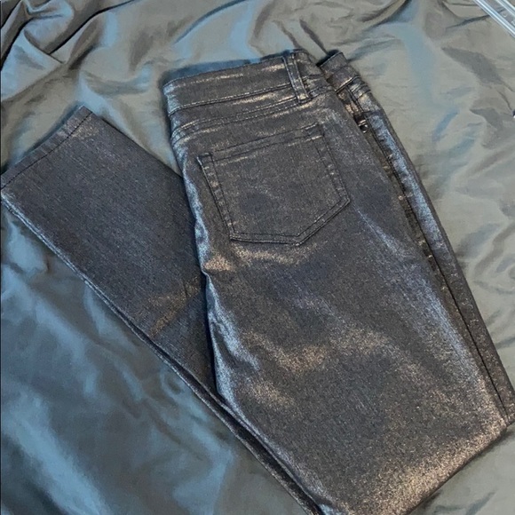 METAPHOR BLACK METALLIC SKINNY JEANS 4 - Picture 9 of 9